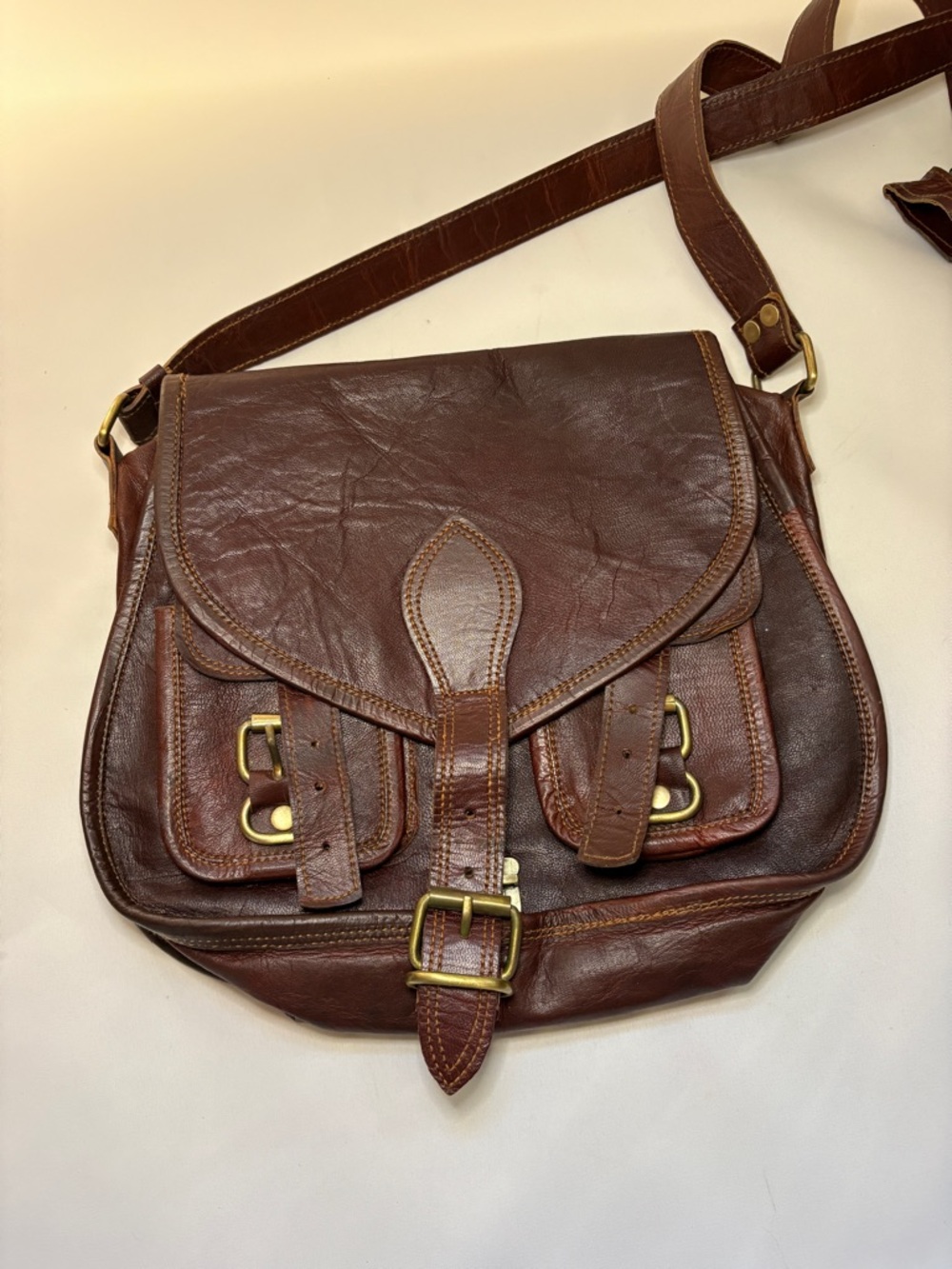 VINTAGE- inspired Firu Handmade Brown Leather Satchel Crossbody Saddle Bag